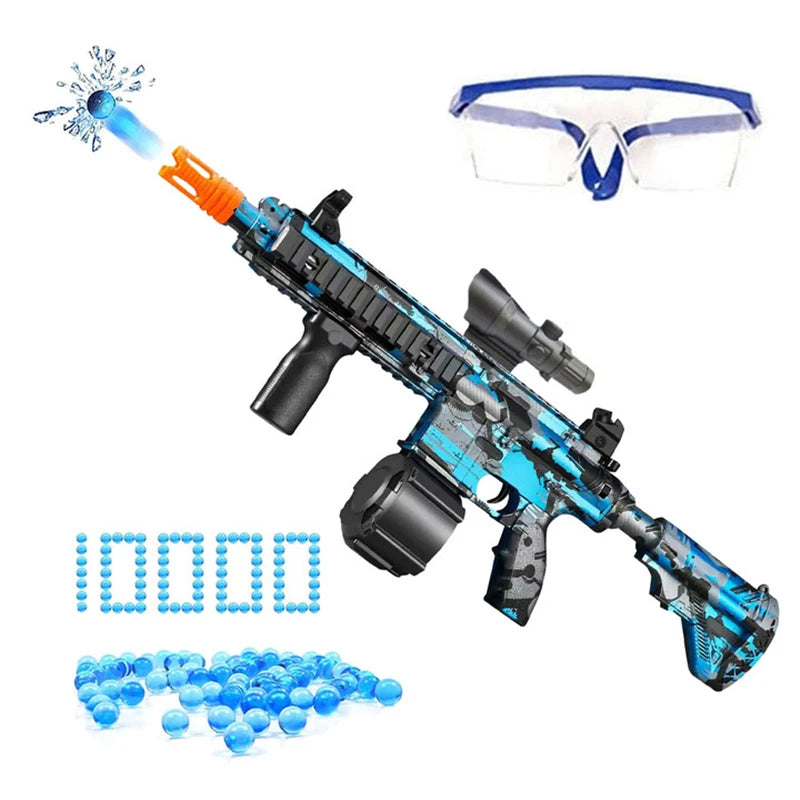 "Ultimate 2-in-1 M416 Manual & Electric Splatter Gun with 10,000 Eco-Friendly Water Beads & Goggles – Perfect Outdoor Fun for Kids!"