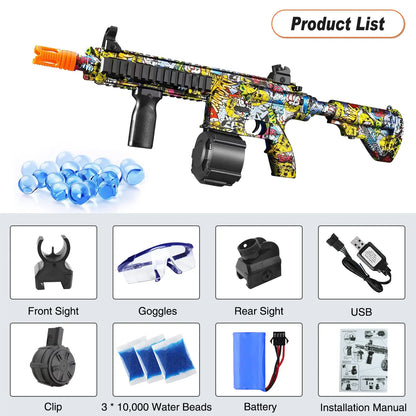 "Ultimate 2-in-1 M416 Manual & Electric Splatter Gun with 10,000 Eco-Friendly Water Beads & Goggles – Perfect Outdoor Fun for Kids!"